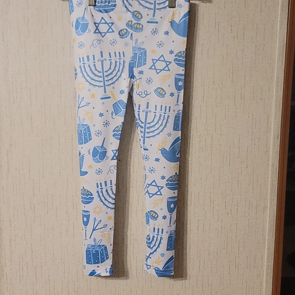 URBAN SMALLS GIRLS HANUKKAH HOLIDAY LEGGINGS: WHITE/BLUE: NWOT: SZ 8